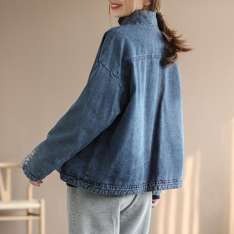 Manteau En Denim Lâche Rétro Rembourré En Coton D'hiver Pour Femme