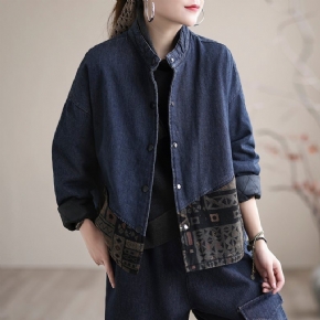 Manteau En Denim Matelassé À Épissage Épais Rétro D'hiver