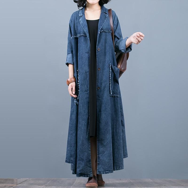 Manteau En Denim Maxi Ample Vintage