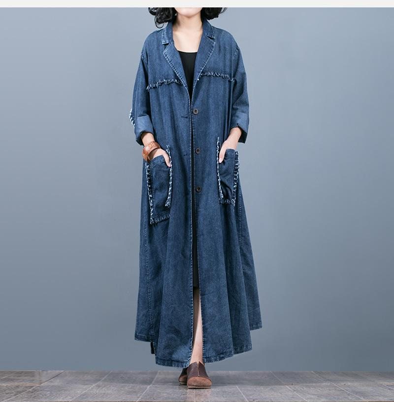 Manteau En Denim Maxi Ample Vintage