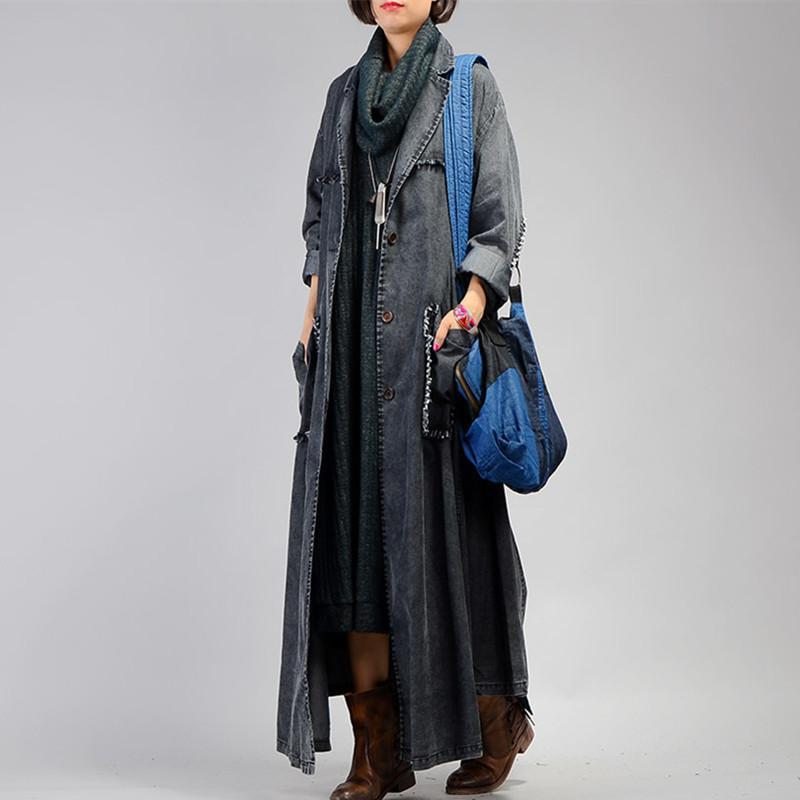 Manteau En Denim Maxi Ample Vintage