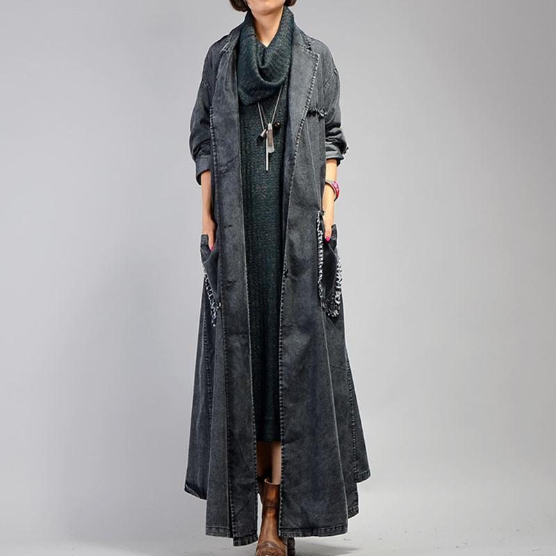 Manteau En Denim Maxi Ample Vintage