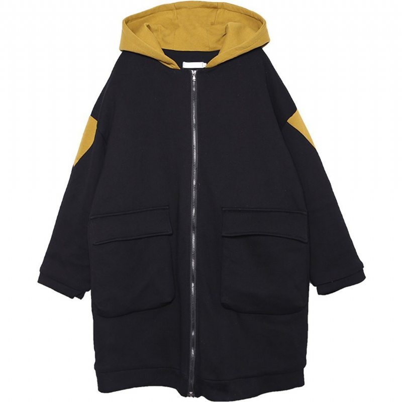 Manteau Épais À Capuche Avec Blocs De Couleurs Et Grandes Poches Décontractées