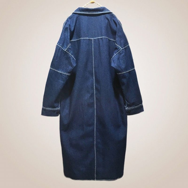 Manteau Femme Ample En Denim Solide À Boutonnage Simple