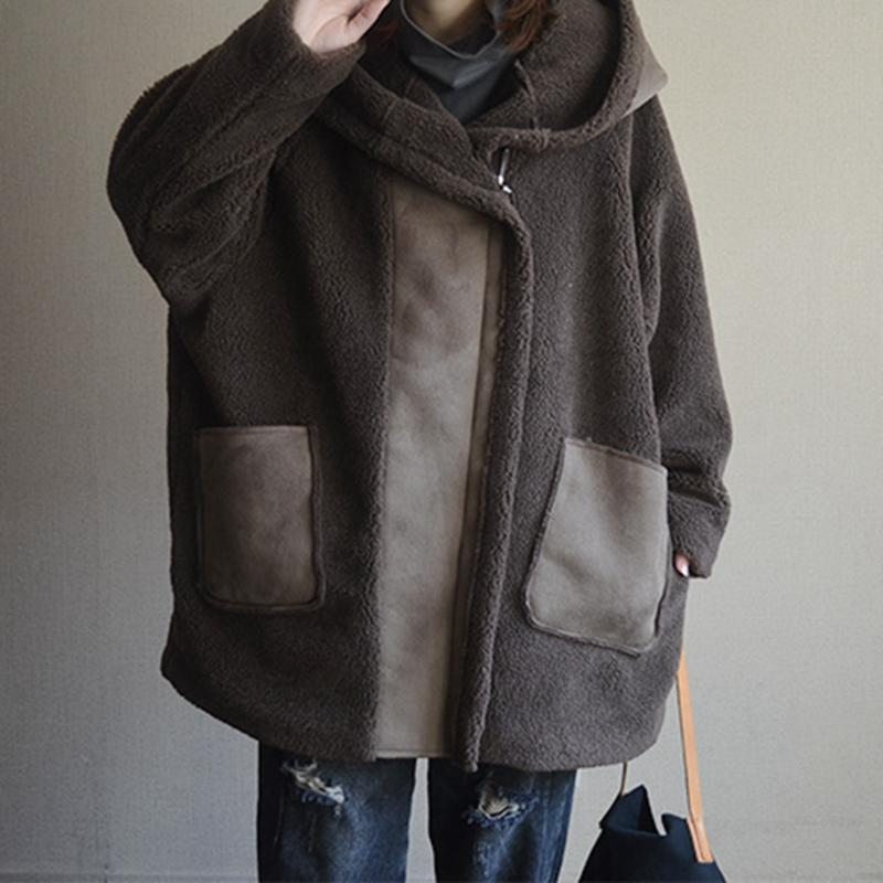 Manteau De Fourrure Mi-long Épais À Capuche