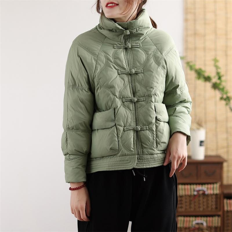 Manteau D'hiver En Duvet Épais De Couleur Unie Avec Col Montant Rétro