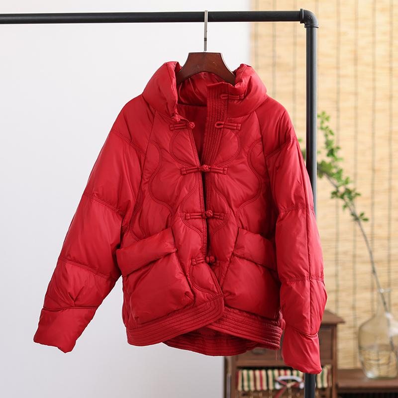 Manteau D'hiver En Duvet Épais De Couleur Unie Avec Col Montant Rétro