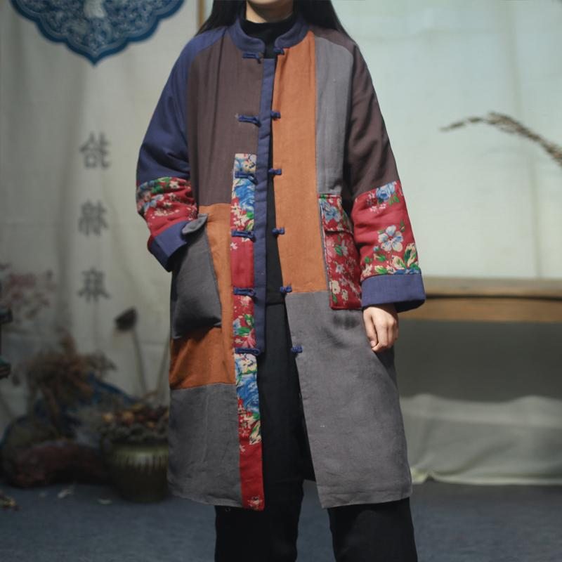 Manteau D'hiver Grande Taille En Patchwork De Style Chinois