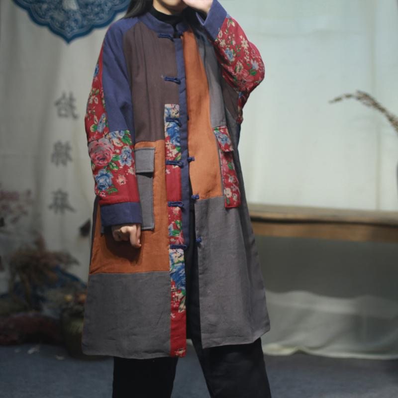 Manteau D'hiver Grande Taille En Patchwork De Style Chinois