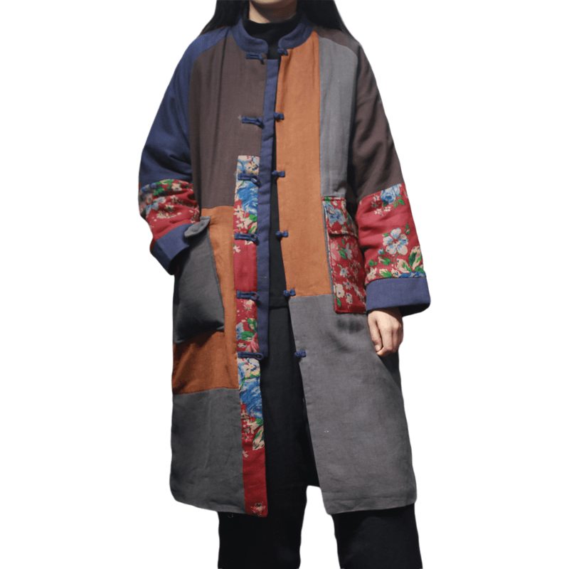 Manteau D'hiver Grande Taille En Patchwork De Style Chinois