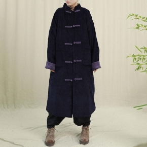 Manteau D'hiver En Velours Côtelé De Style Rétro Chinois