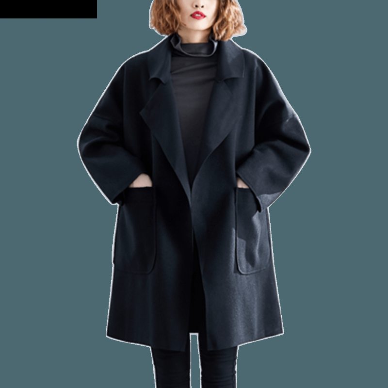 Manteau En Laine Coupe-vent Ample Avec Poches Solides