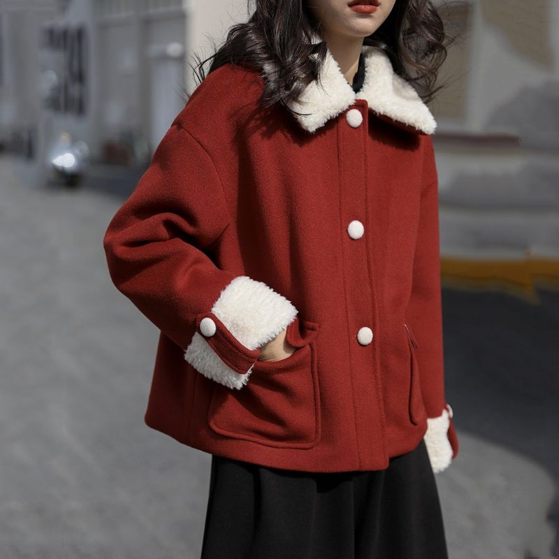 Manteau En Laine Rouge Vintage