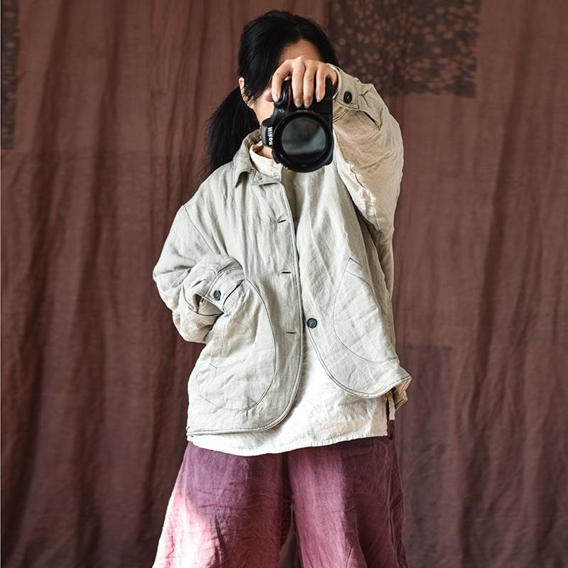 Manteau En Lin Rembourré En Coton Rétro Pour Femmes D'hiver