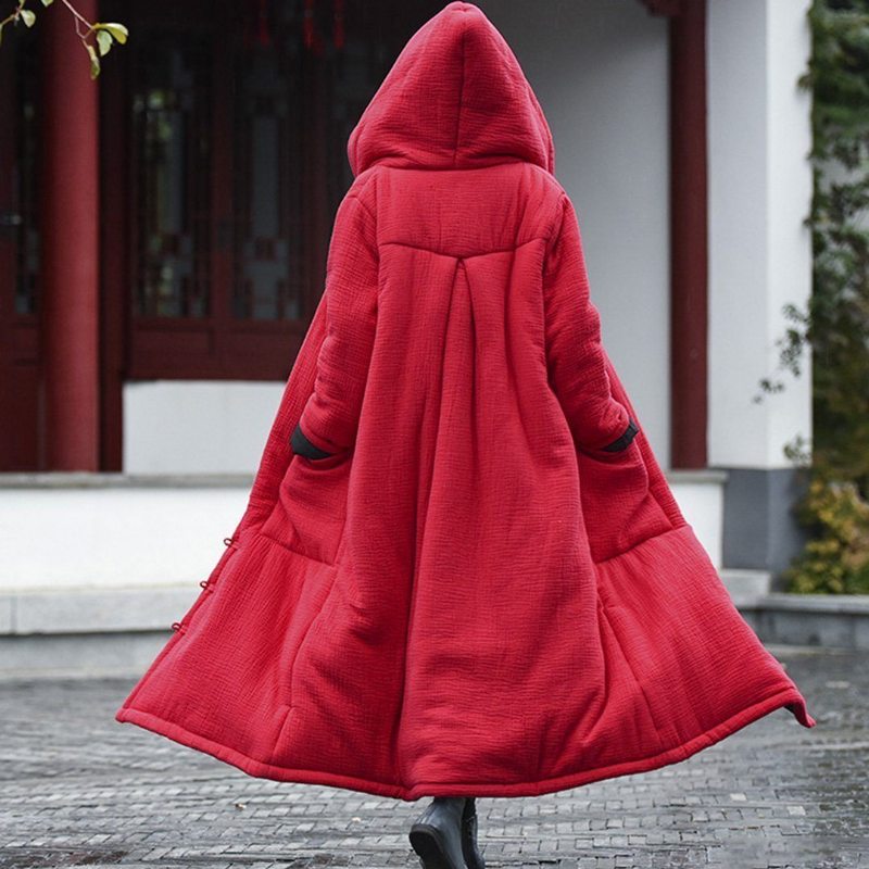 Manteau Long Matelassé À Capuche Rétro Solide