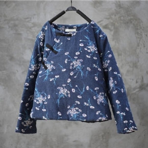 Manteau Matelassé Bleu Floral Rétro Pour Femme