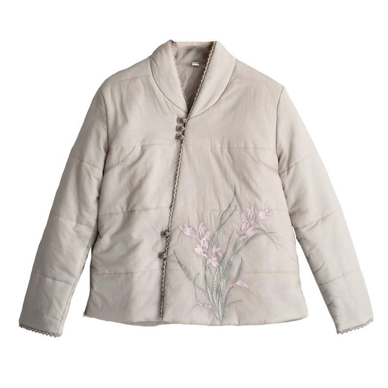 Manteau Matelassé En Coton À Broderie Florale Rétro D'hiver