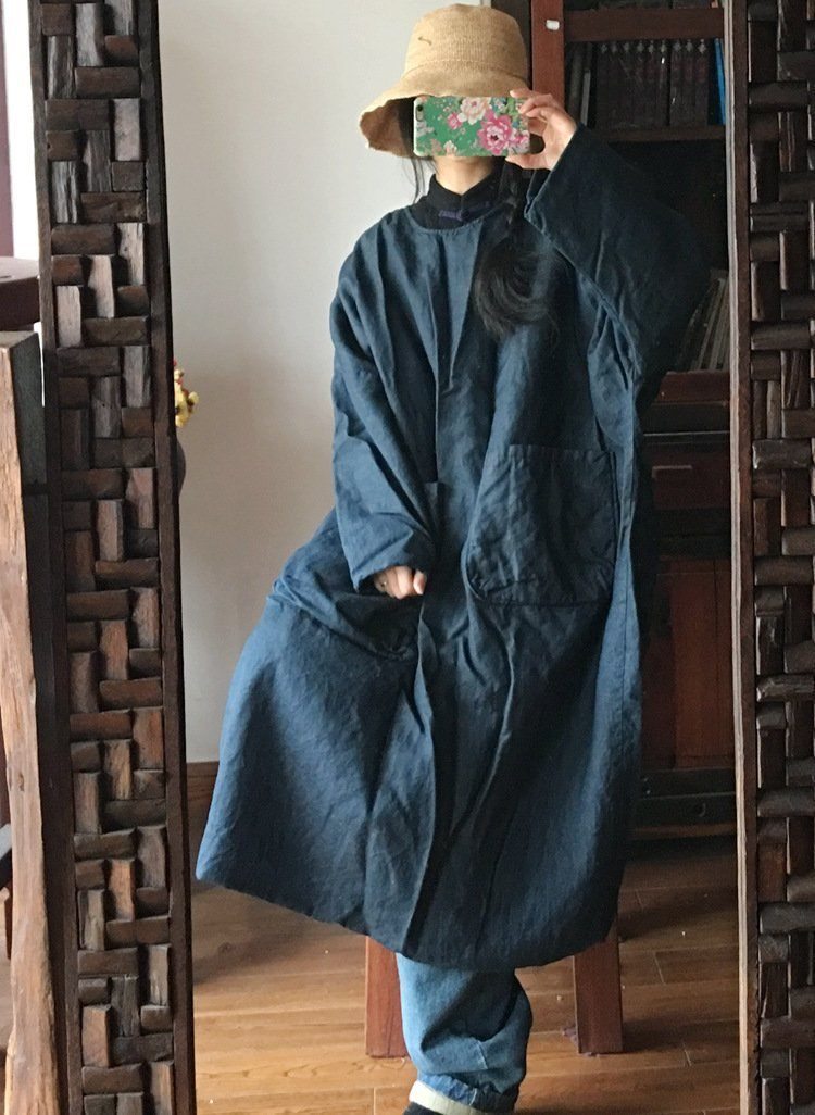 Manteau Matelassé En Denim À Col Rond Rétro Pour Femme