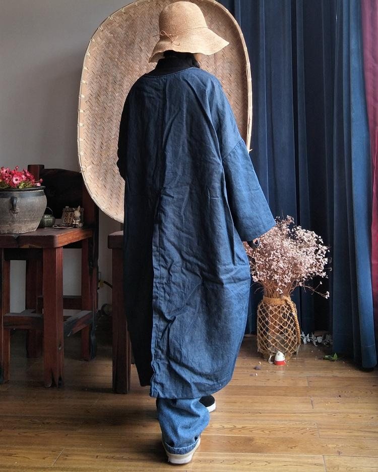 Manteau Matelassé En Denim À Col Rond Rétro Pour Femme