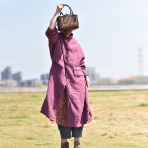 Manteau De Poche Épais En Coton Et Lin Printemps Et Automne