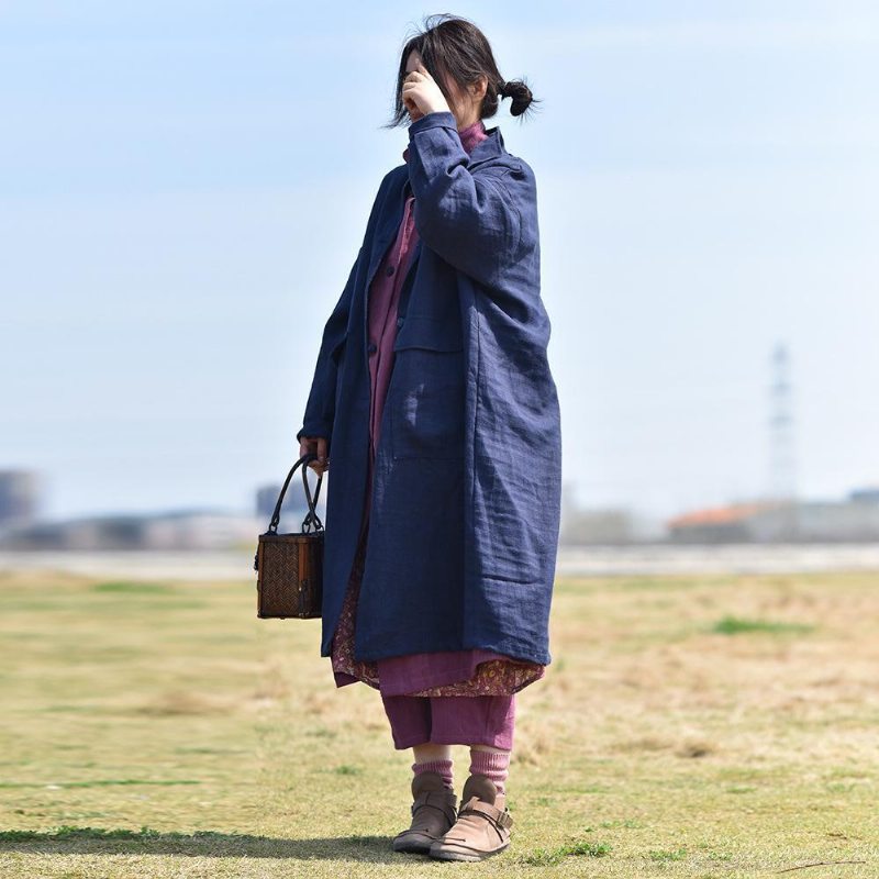 Manteau De Poche Épais En Coton Et Lin Printemps Et Automne