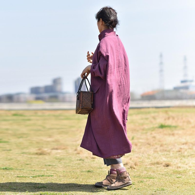 Manteau De Poche Épais En Coton Et Lin Printemps Et Automne