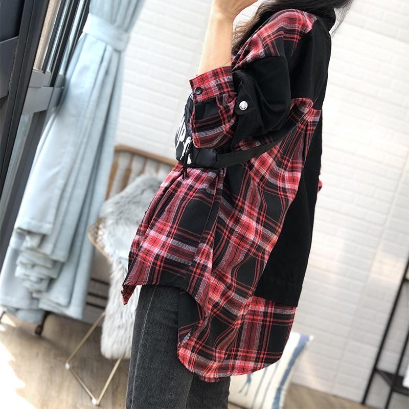 Plus Size Spring Autumn Plaid Loose Cotton Denim Coat