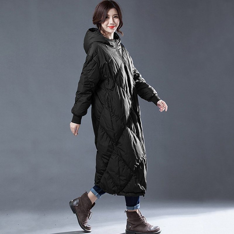 Rhombus Couture Solid Hooded Winter Down Coat