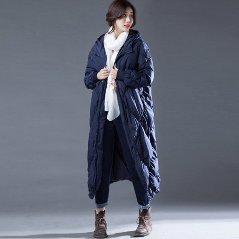 Rhombus Couture Solid Hooded Winter Down Coat