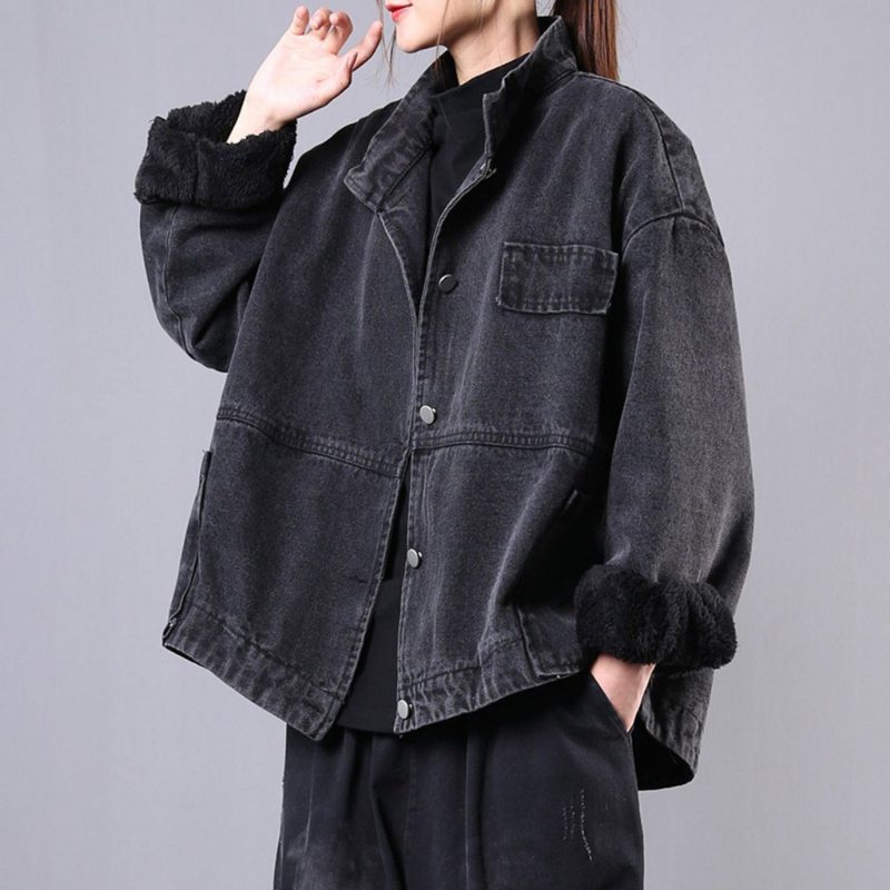 Solid Winter Loose Casual Stand Collar Jacket Plush Denim Coat