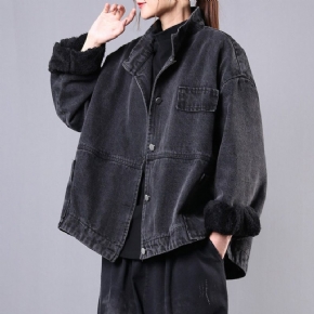 Solid Winter Loose Casual Stand Collar Jacket Plush Denim Coat