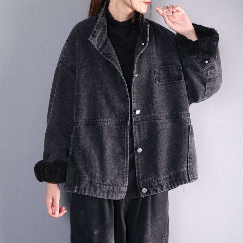 Solid Winter Loose Casual Stand Collar Jacket Plush Denim Coat