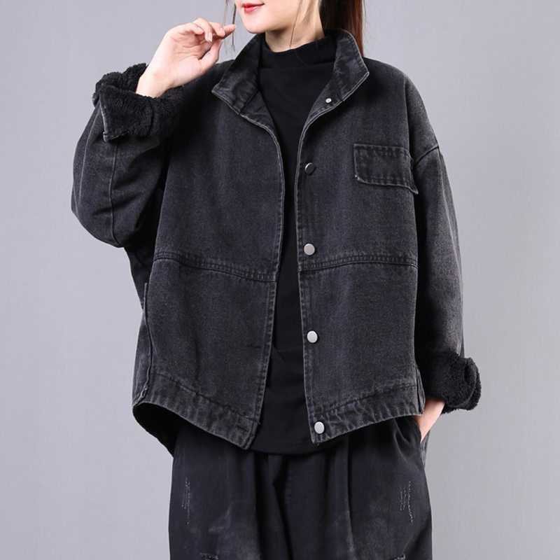 Solid Winter Loose Casual Stand Collar Jacket Plush Denim Coat