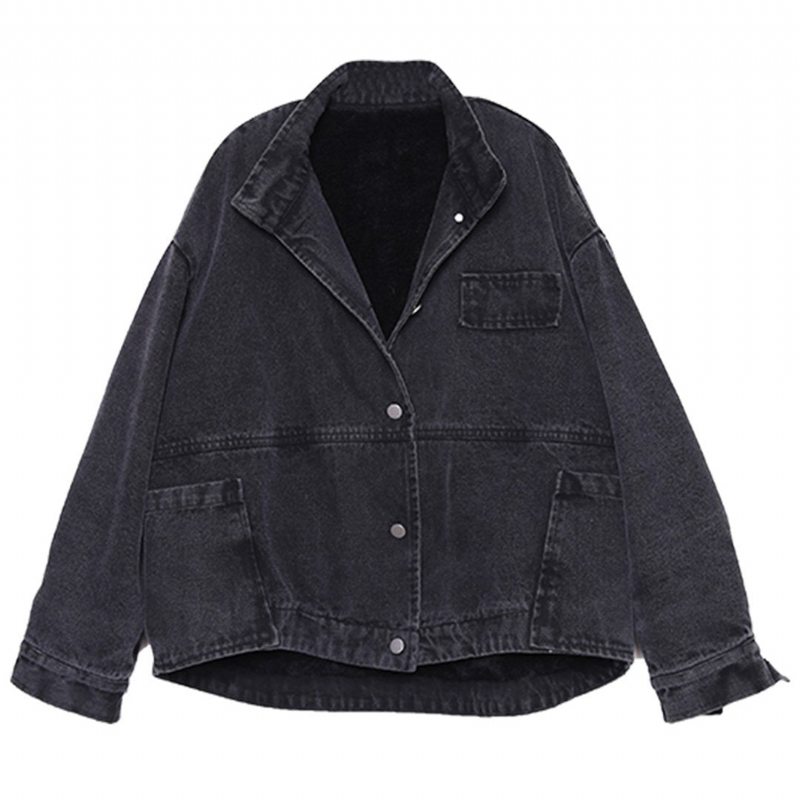 Solid Winter Loose Casual Stand Collar Jacket Plush Denim Coat