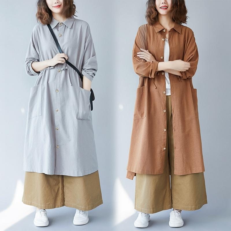 Trench Coat Long Coton Et Lin Automne