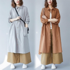 Trench Coat Long Coton Et Lin Automne