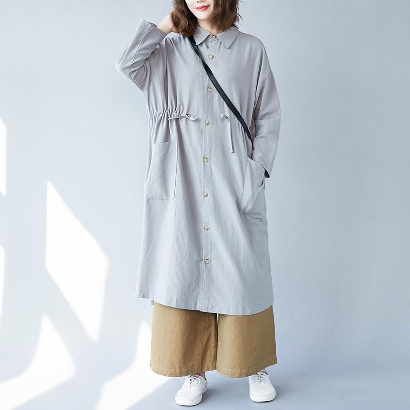 Trench Coat Long Coton Et Lin Automne