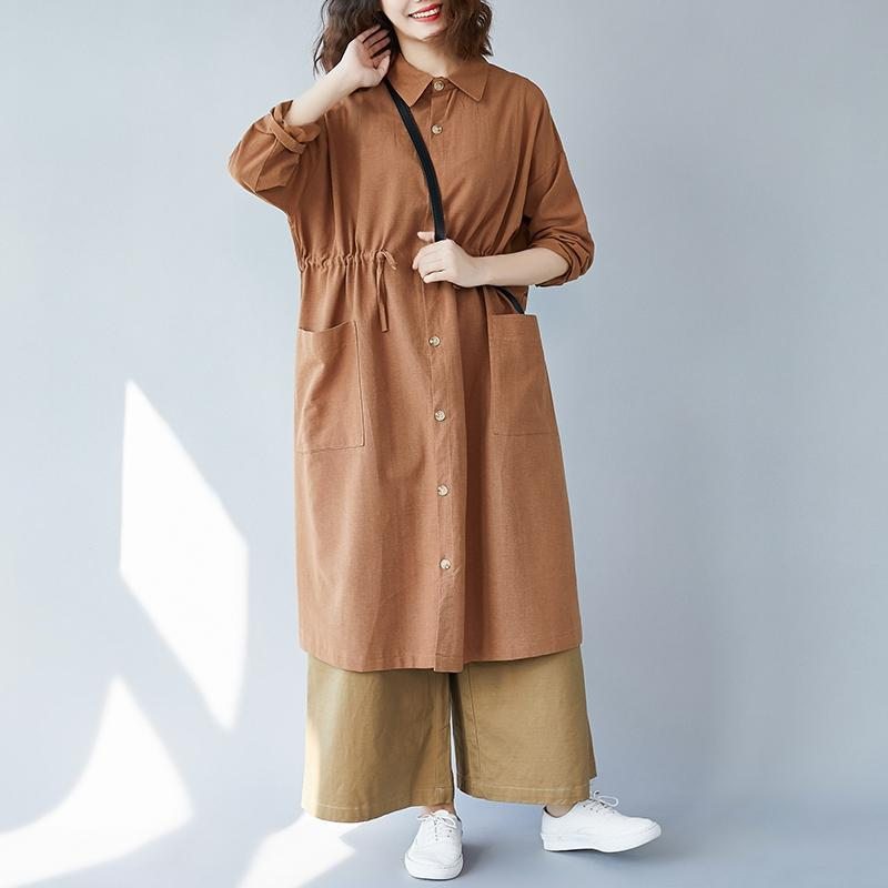 Trench Coat Long Coton Et Lin Automne