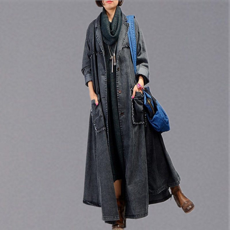 Trench Long En Denim Irrégulier