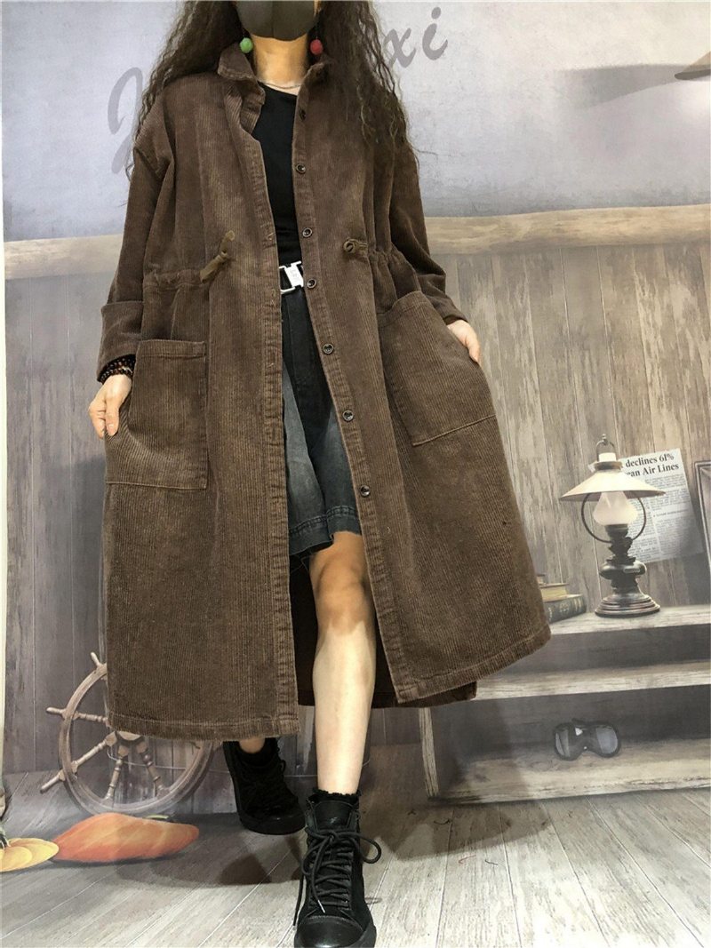 Trench Mi-long En Velours Côtelé Pour Femme Pour L'hiver