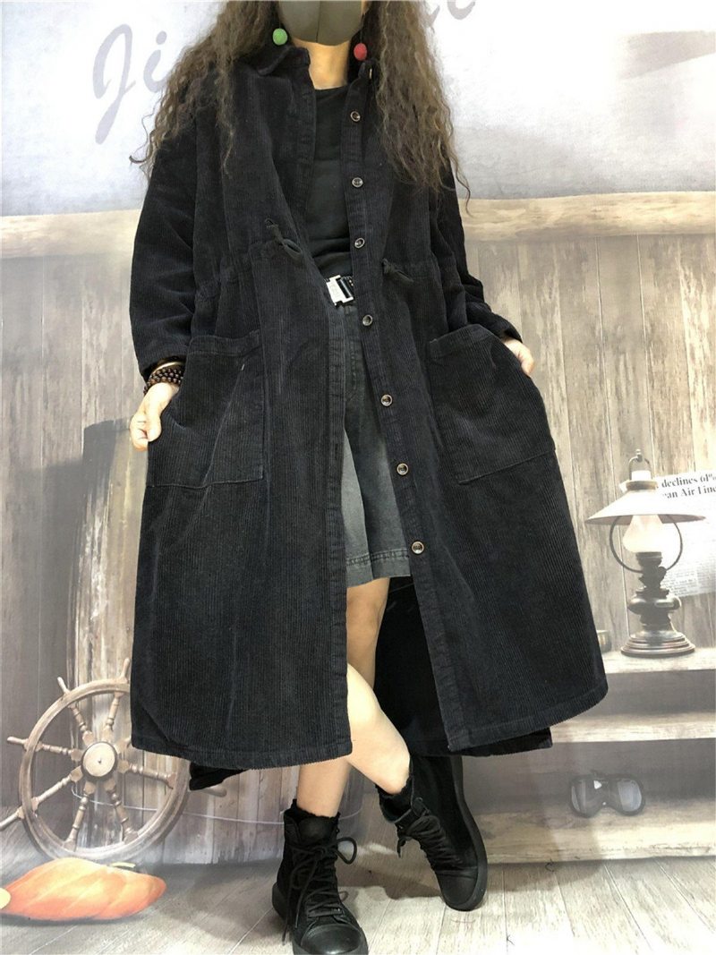 Trench Mi-long En Velours Côtelé Pour Femme Pour L'hiver