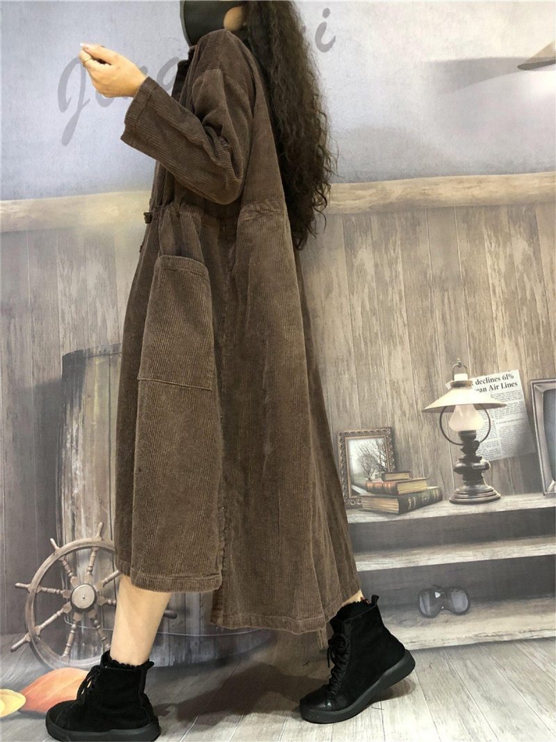 Trench Mi-long En Velours Côtelé Pour Femme Pour L'hiver