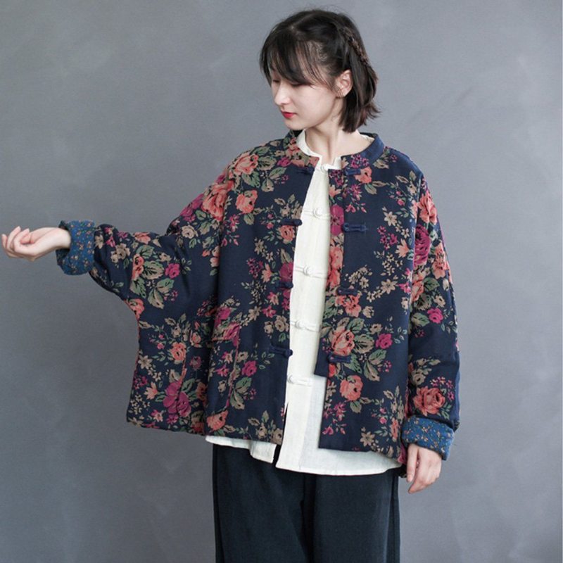 Veste D'hiver En Coton Fleuri Rétro Ethnique