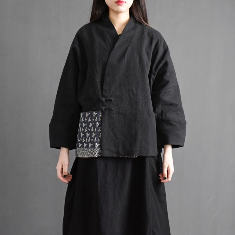 Veste Rétro Courte En Coton Et Lin De Style Chinois