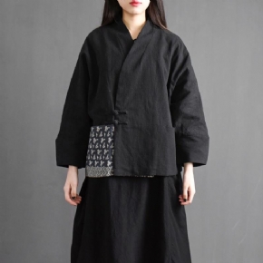 Veste Rétro Courte En Coton Et Lin De Style Chinois