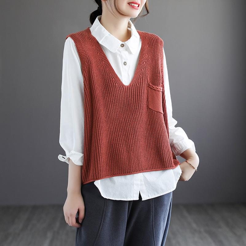 Gilet Pull En Tricot De Coton À Col En V Rétro