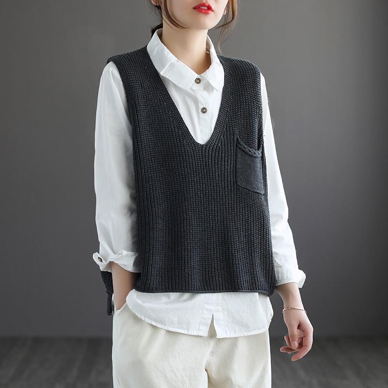 Gilet Pull En Tricot De Coton À Col En V Rétro