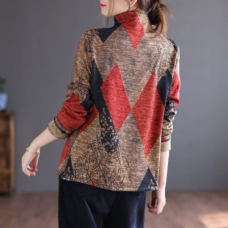 Pull Brossé Patchwork Rétro Automne Hiver