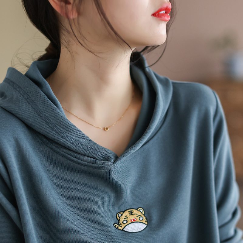 Pull À Capuche De Printemps Brodé De Tigre De Dessin Animé Pour Femmes