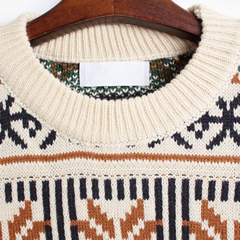 Pull En Tricot Lâche Décontracté Géométrique Vintage